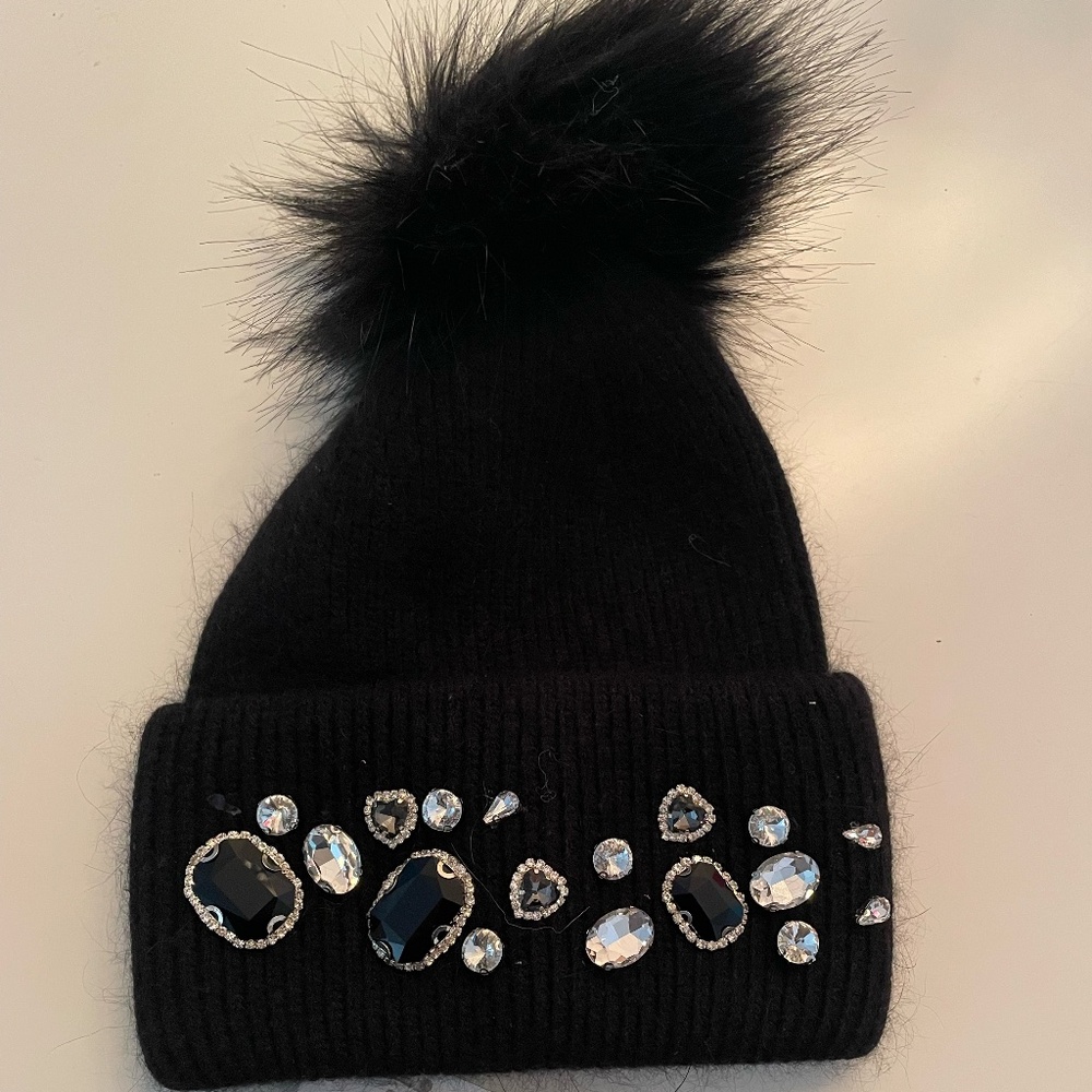 ADRIENNE LANDAU BEANIE - GRAMERCY KNIT BEANIE - Jet Black - One Size - Tags On!